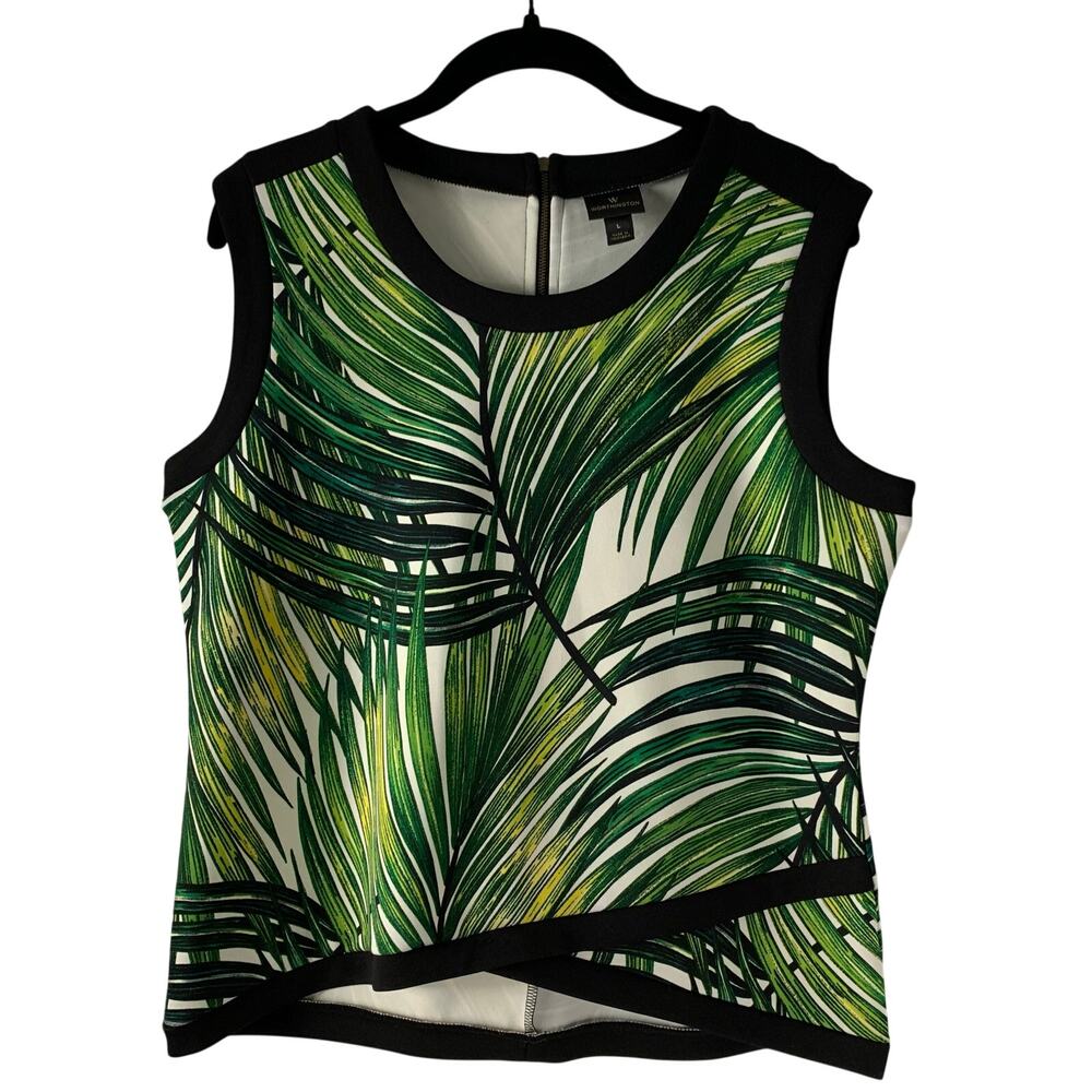 Worthington Women's Sleeveless Cropped Palm Tree Leaves Top Size Large